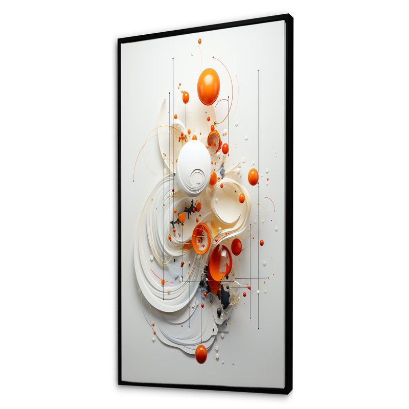 Symétrie orange et blanche en spirale I - art mural géométrique abstrait pour le salon, Cadre flottant noir