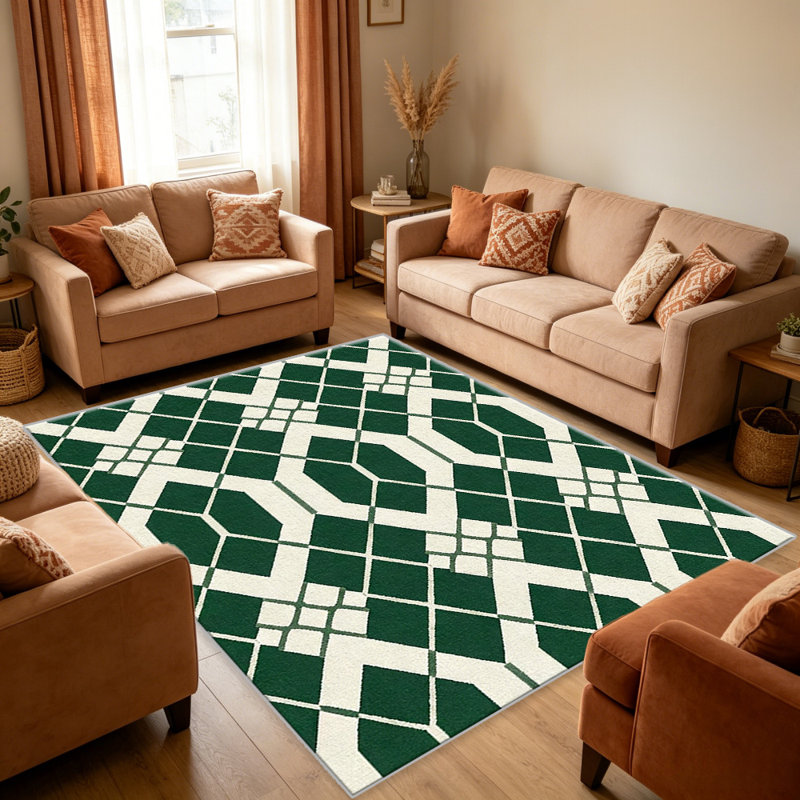 Green Lattice carpet-easy to clean, machine-washable, soft and comfortable; suitable for door mats, kitchens, living rooms, bedrooms, corridors, and laundry areas. Easy to clean, durable carpet for home decoration.
