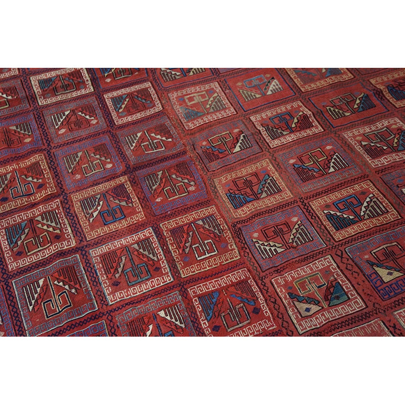 Late 19th Century Antique Red Tribal Geometric Pattern Caucasian Kilim Verneh Flat-Weave Carpet