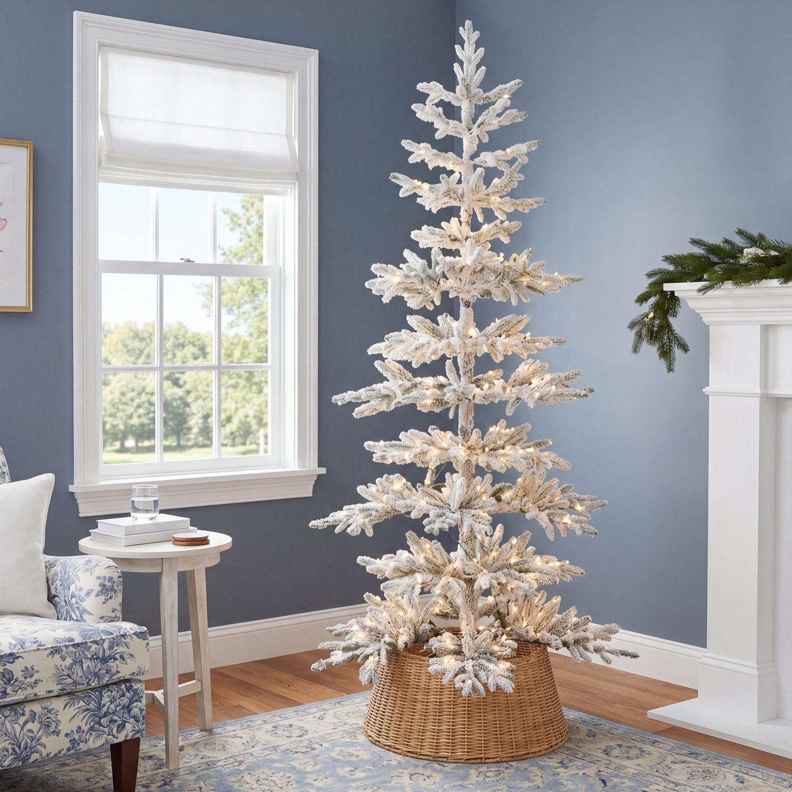 Johvan Frosted Pre-Lit Pine Christmas Tree, 7'