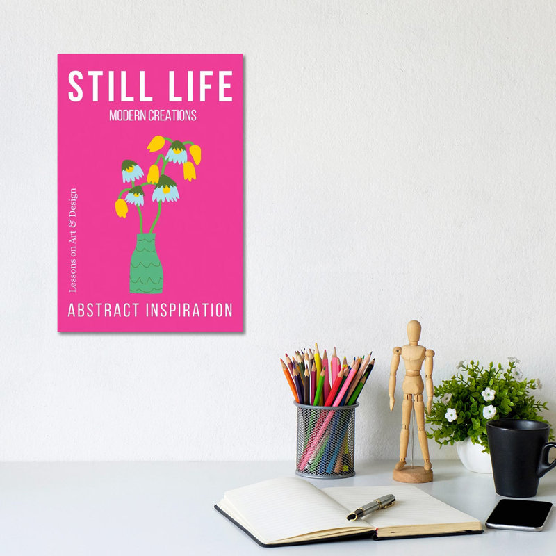 Still Life Abstract Vase With Flowers On Pink Background by Design Harvest - Wrapped Canvas Print, 20.32 cm H x 30.48 cm W