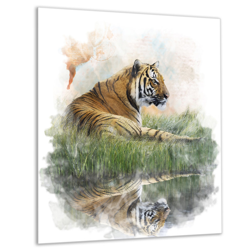«Relaxing Tiger» - reproduction d'art, H 40 po x l 30 po x 1,5 po, Métal