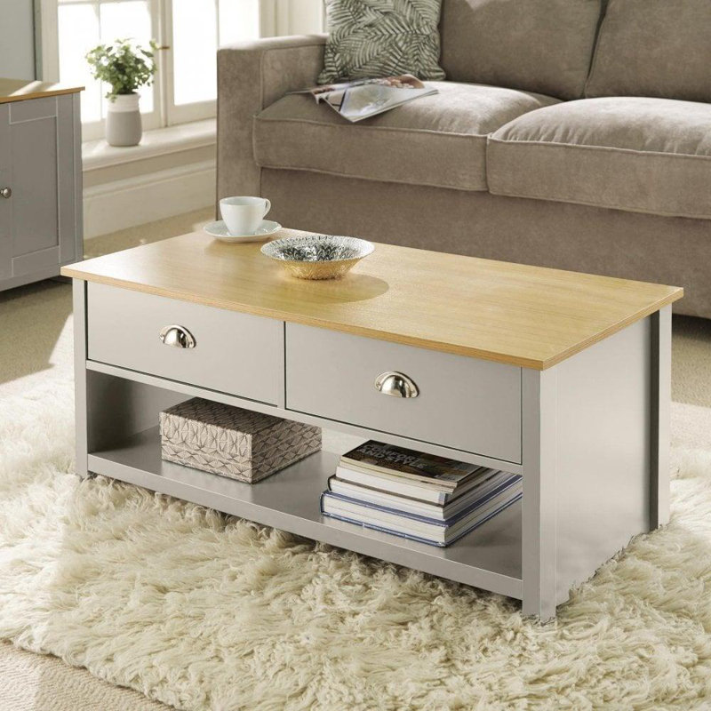 Icilio Four Leg Coffee Table with Storage, Grey