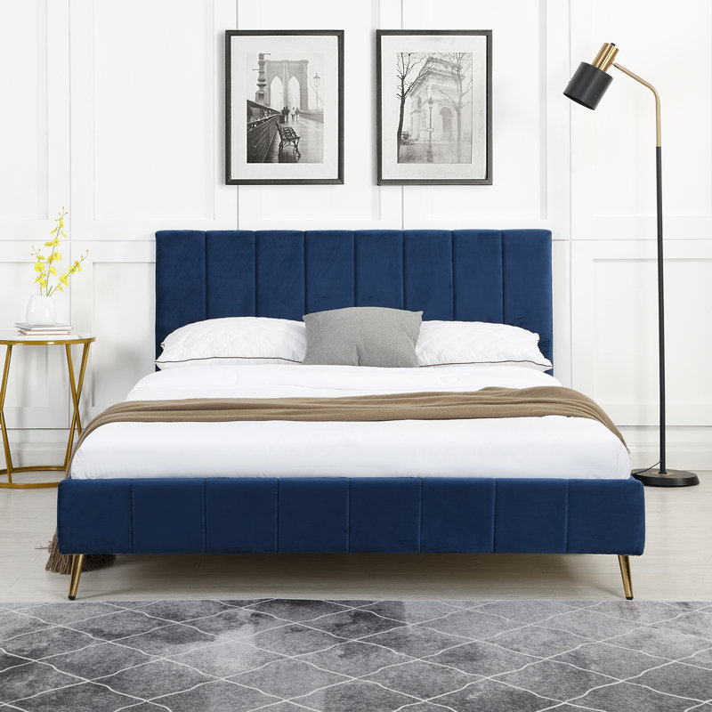 Leia Upholstered Bed, Double (4'6), Navy