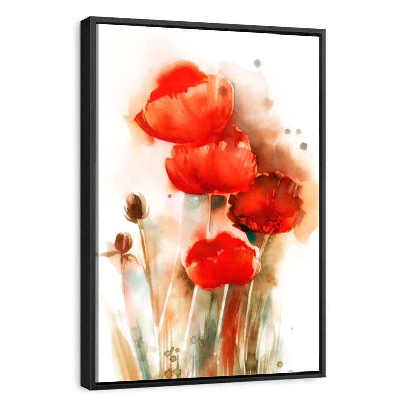 Coquelicots sauvages à l'aquarelle, Cadre flottant noir, 17 po x 25 po