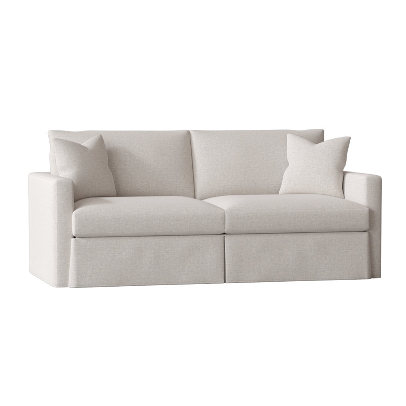 Canapé à accoudoirs carrés avec coussins réversibles de 84 po Hartig, Tissage natté ivoire Drusky Sustain®