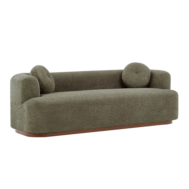 Canapé moderne à compression 3 places avec base en bois d'hévéa Arcora, Polyester vert olive