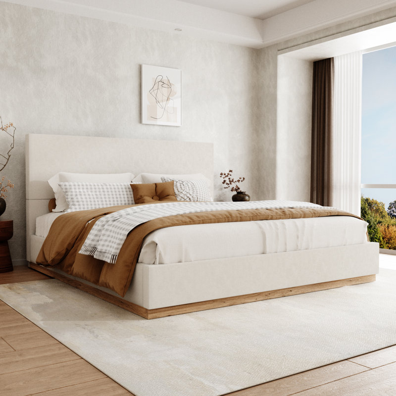 Haden Upholstered Platform Bed Frame, Beige, King