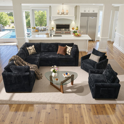 7-piece Living Room Set – Modular Sectional Sofa With 2 Swivel Chairs