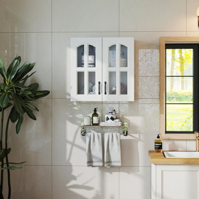 Armoire murale, armoire murale avec porte vitrée, armoire flottante avec tablettes non ajustables pour la cuisine, la salle de bain et le salon