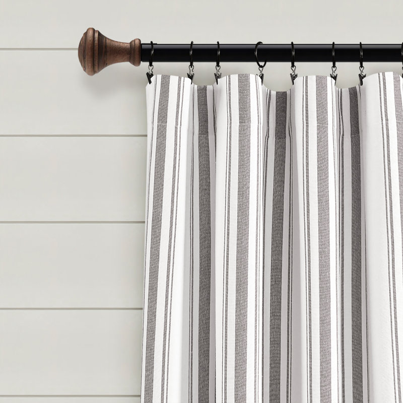 Gray Striped Cotton Light-Filtering Rod Pocket Window Panels