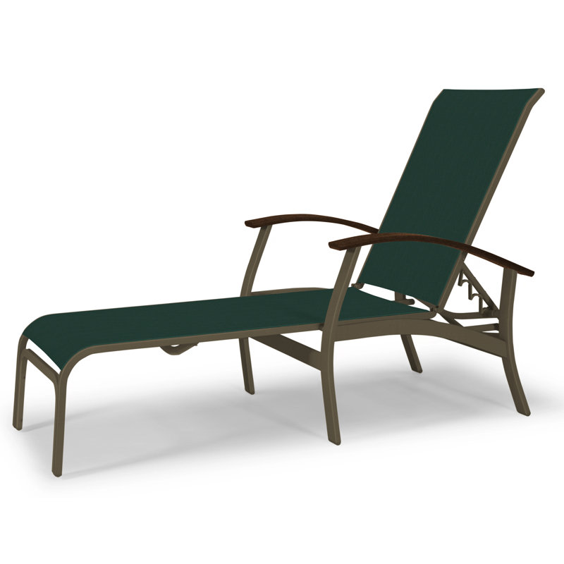 Chaise longue inclinable Askar, Bois de plage texturé, Vert forêt 22D Sunbrella® vert, Kona P10