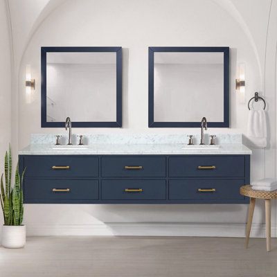 84" W X 22" D Double Basin Bathroom Vanity, Carrara Marble Top