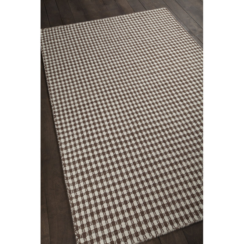Latitude Run Authentic Flatweave Handmade Beige & Brown Geometric Wool Area Rug, Rectangle 9' x 13'