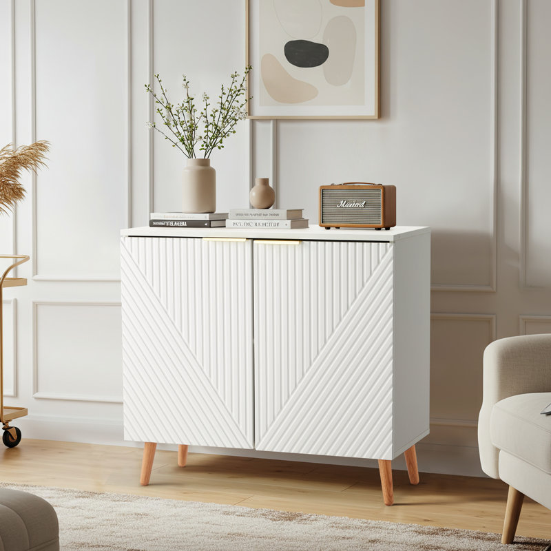 Fluted Sideboard Cabinet With Adjustable Shelves & Multifunctional Wooden Accent Cabinet With Doors, Buffet Storage