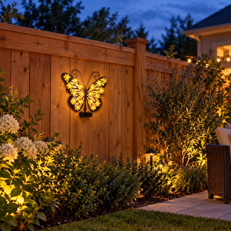 Lampe solaire décorative murale papillon, suspension extérieure en métal de 25 cm (9,8 pouces) pour jardin, terrasse, clôture ou cour.