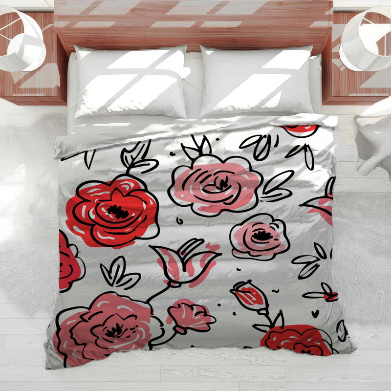 Housse de couette à motif floral Roses Bedding, Housse de couette pour lit simple
