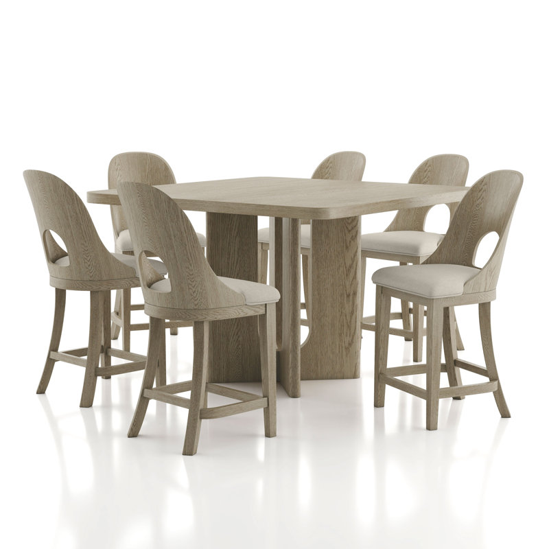Ensemble de table de salle à manger à hauteur de comptoir Doloros, Chêne blanc, 7 pièces : table, 6 chaises