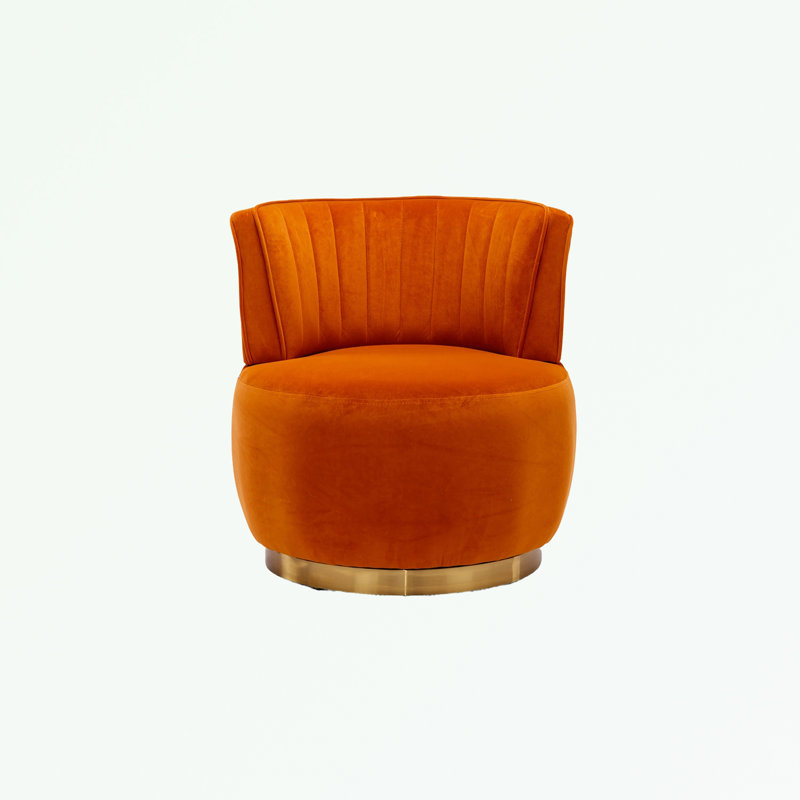 Alphonsine Upholstered Swivel Barrel Chair, Orange Velvet