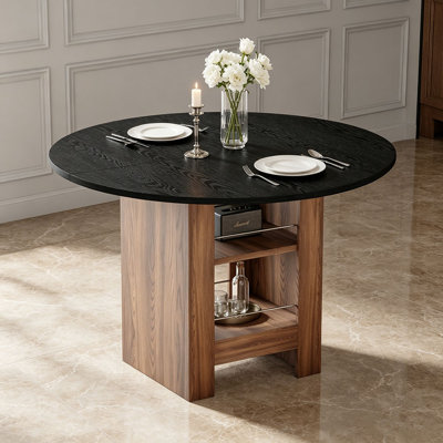 Table de salle à manger ronde en bois aggloméré de 42 pouces: 30 pouces de haut, avec des tablettes de rangement à double couche, une structure stable et des tapis antidérapants, parfaite pour les cuisines américaines, les salles à manger et les appartements