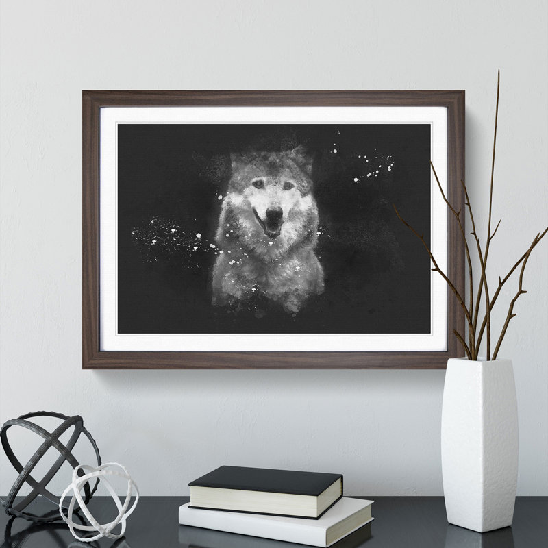 Wolf Portrait - Picture Frame Graphic Art Print, 33cm H x 45cm W x 2cm D, Walnut Framed