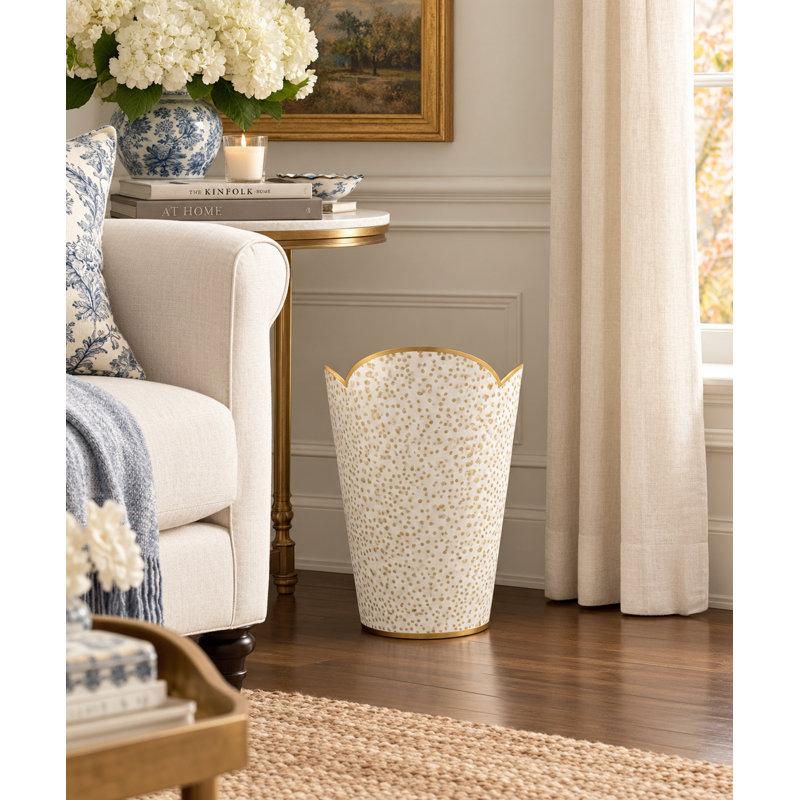 Tan Polka Dot Wastepaper Basket