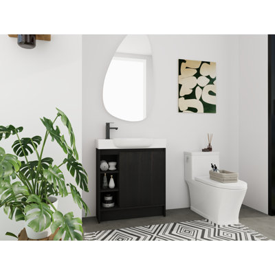 Meuble-lavabo autoportant de 30 po avec lavabo en céramique et tablette ouverte