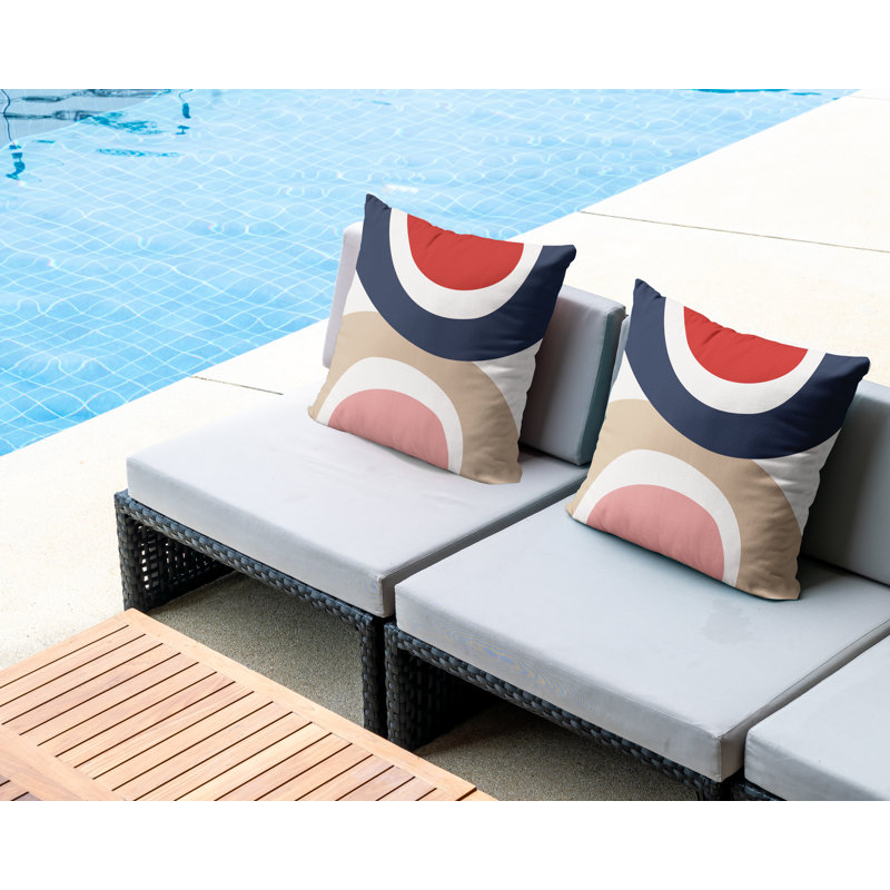 Polyester/Polyester Blend Throw Square Indoor/Outdoor, 17" x 17", Red/Navy Blue/Beige