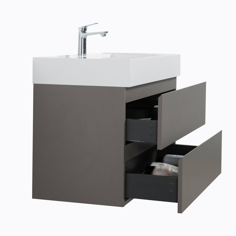 Meuble-lavabo mural simple avec plateau 35,8 po Philender, Gris
