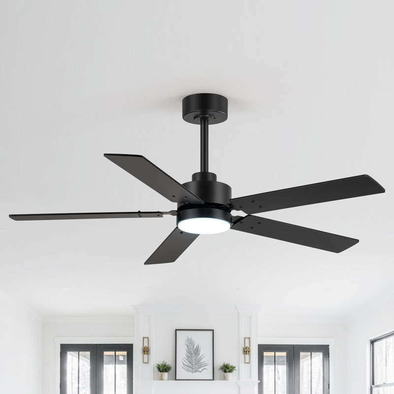 48Inch Black Ceiling Fans With Lights And Remote,48 Inch Ceiling Fan With Adjustable Color Temperature, 6-Speeds Noiseless Revisible Dc Motor For Bedroom, Kitchen, Living Room