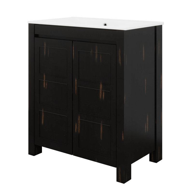 Meuble-lavabo de 30 po avec lavabo en céramique, ensemble de meuble-lavabo sur pied simple avec armoire plus grande et tablette réglable