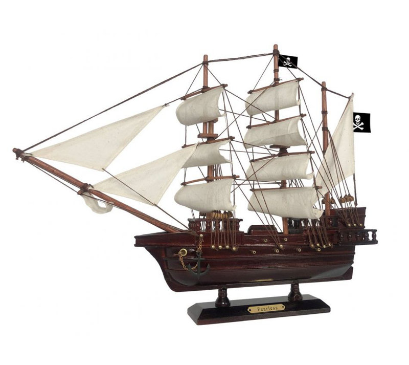 Modèle de bateau de pirate en bois audacieuse voiles Munch, H 17 po x l 5 po x P 20 po