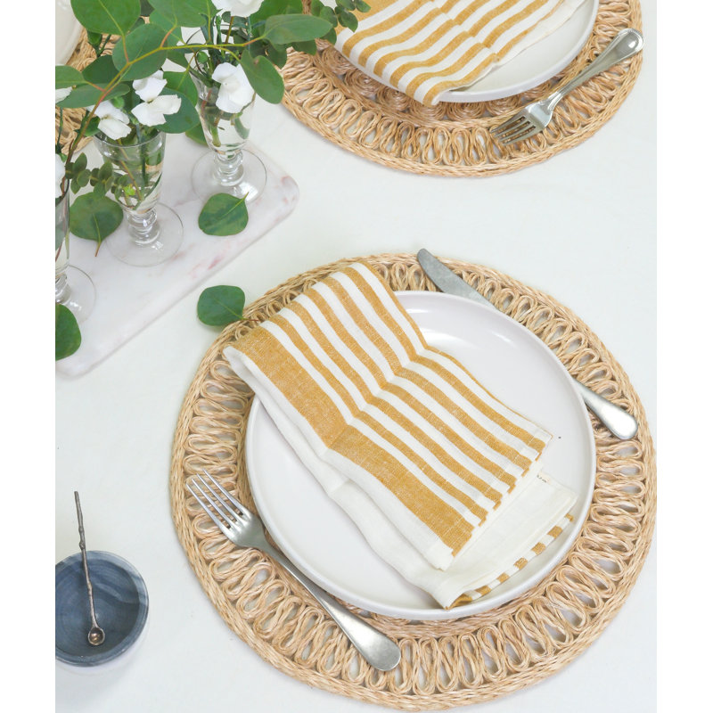 Brittany Square Napkin, White/Mustard