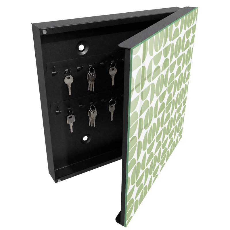 Key storage cabinet, Opens to the right, 30x30x5, Black, Geometric green patterns on a white background, 