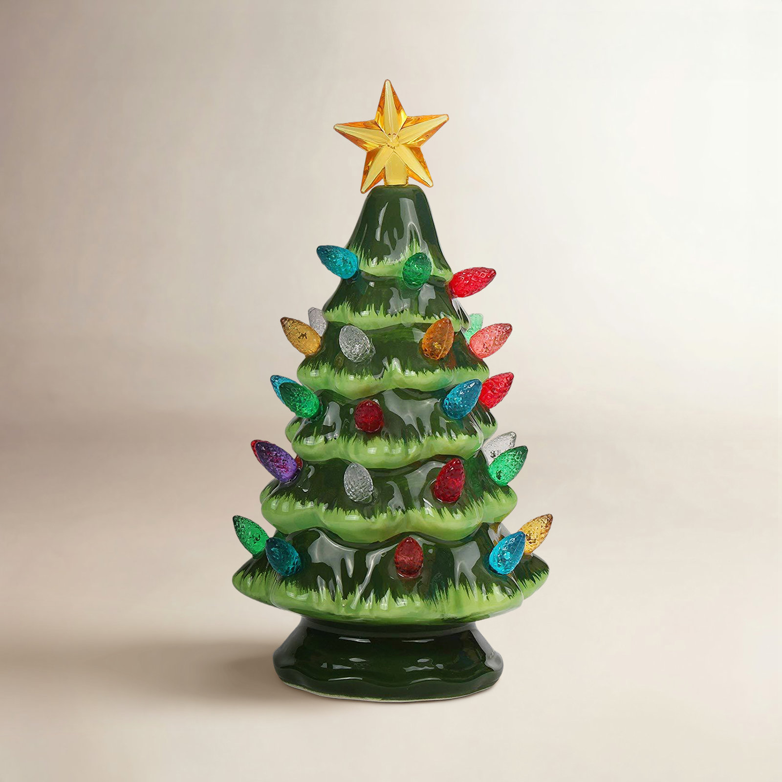 Lighted Ceramic Tabletop Christmas Tree, Green, 6.75" H x 3.5" W x 3.5" D