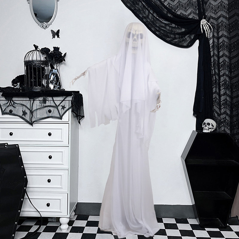 Figurine fantôme effrayante d'Halloween avec squelette d'Halloween, Blanc, H 50 po x l 21 po x P 15 po