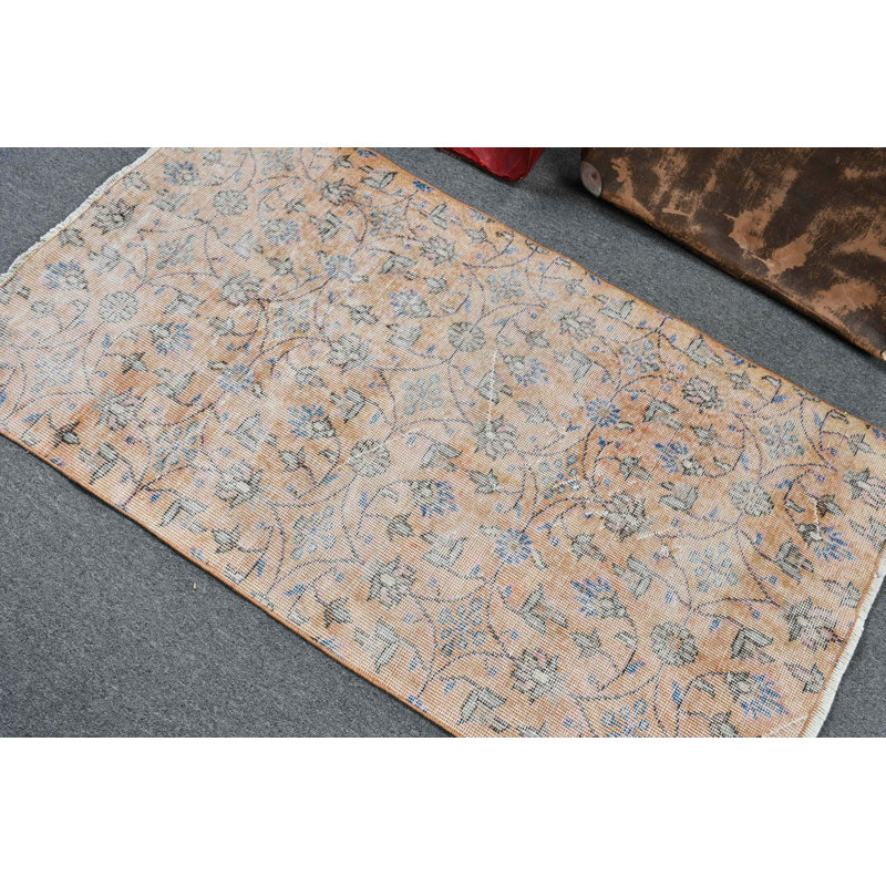 Vintage Turkish Small Orange Rug Ideal For Home Decor With Bohemian Door Mat Design Perfect As Entry Carpet