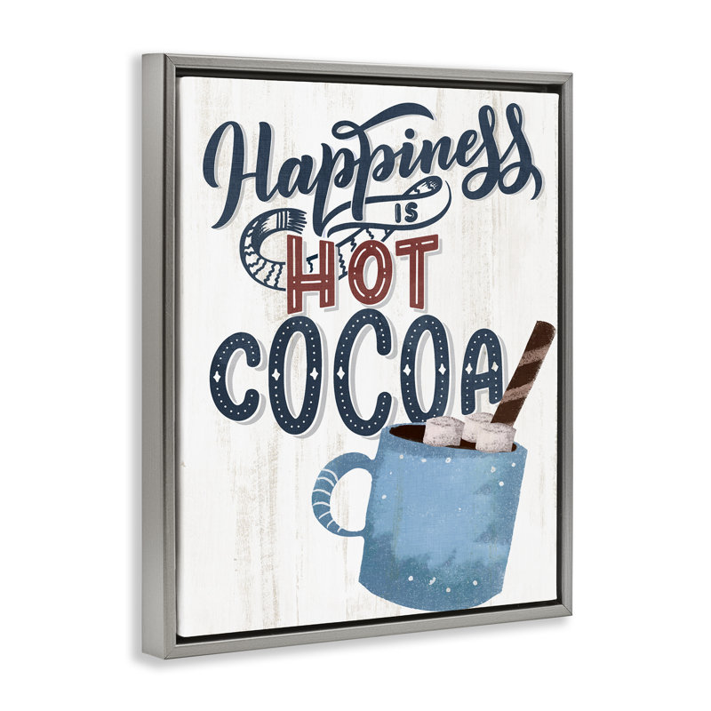 Cadre flottant Happiness Is Hot Cocoa, design par Kim Allen, H 21 po x l 17 po, Cadre flottant gris lustré