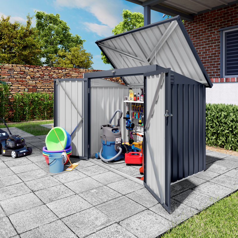 Outdoor Trash Can Storage Shed for 2 Bins Metal Garbage Bin Enclosure Waterproof Outdoor Trash Storage Cabinet Small Generator Shed for Garden Yard Outdoor Waste Bin Storage Box
