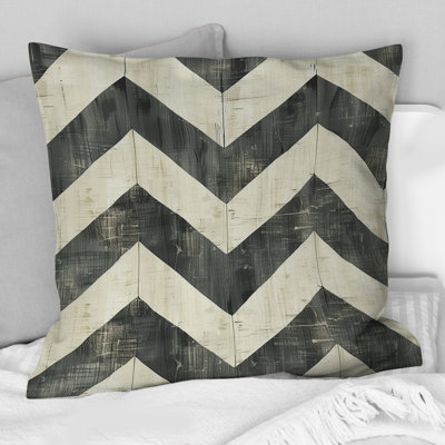 Beige Grey  Herringbone Print I - Modern Throw Pillow