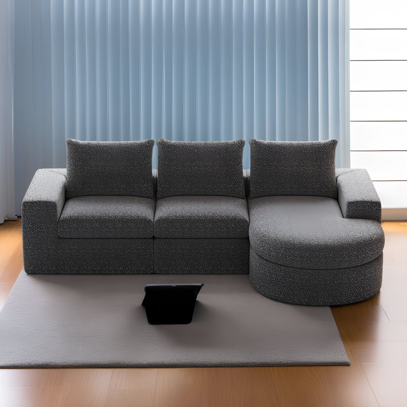 Canapé modulaire en L avec coussins réversibles et coussins de cou en L, aucun assemblage requis avec méridienne