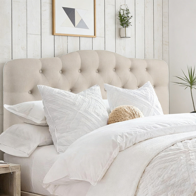Linen Upholstered Headboard-Modern-Adjustable Height-Button Tufting, Beige, Full