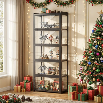 5-Tier Display Cabinet With Flip Up Door, Curio Cabinet Collection Display Shelf Showcase Bookcase by Ebern Designs