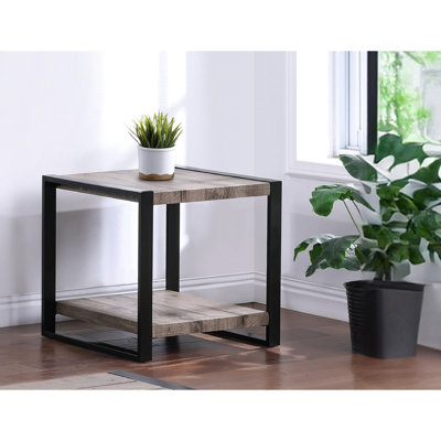 Table d'appoint rustique avec rangement gris pour salon, décoration rectangulaire marron