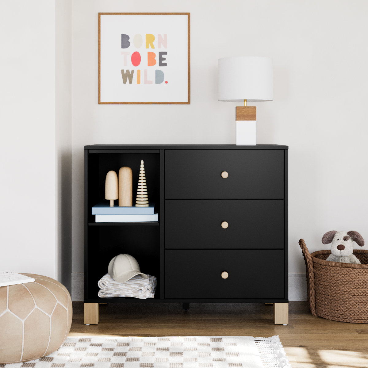 California 3-Drawer Combo Dresser, Black