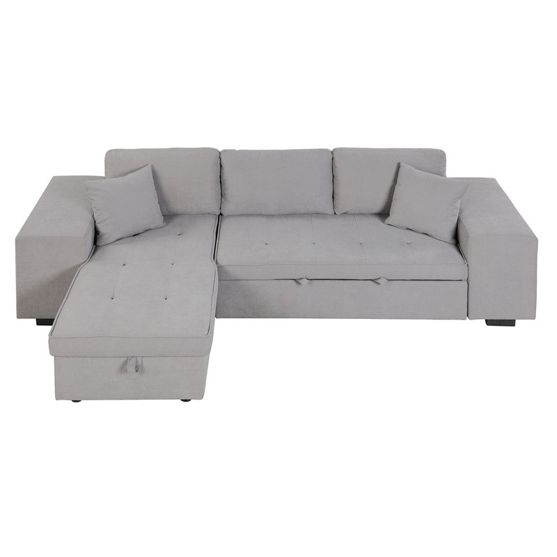 Upholstered Sectional Right Hand Facing, Gray Linen, Left Hand Facing