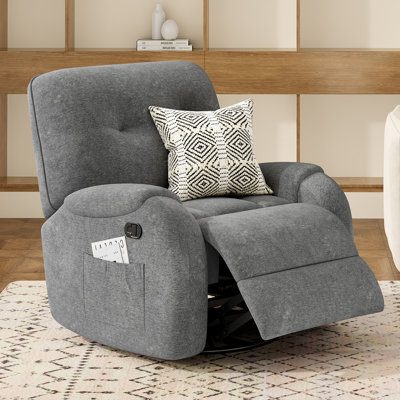 Modern Chenille Swivel Rocking Gray Recliner