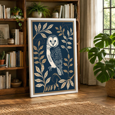 Heart-Faced Owl Japandi - Wrapped Canvas