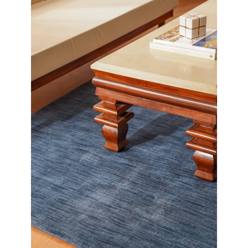 Sahale Hand Knotted Loom Wool Eco-Friendly Area Rugs  -  Rectangle, Blue Color, Plain Solid Design, High Pile Thick Handmade Anti Skid Area Rugs for Living Room, Bed Room