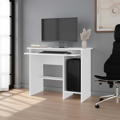 Bureau d'ordinateur blanc avec rangement ouvert